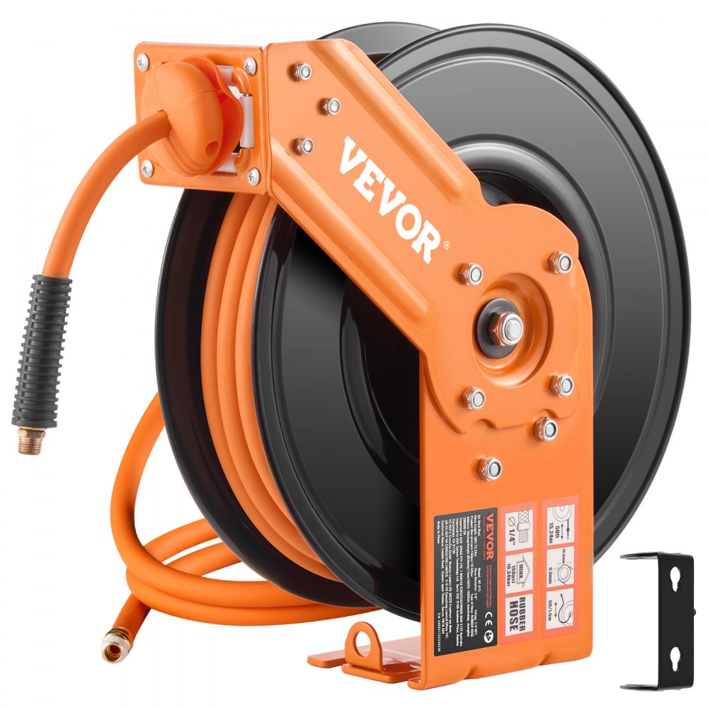 VEVOR Retractable Air Hose Reel 3/8 IN x 50FT Rubber Air Hose Reel Max 300 PSI