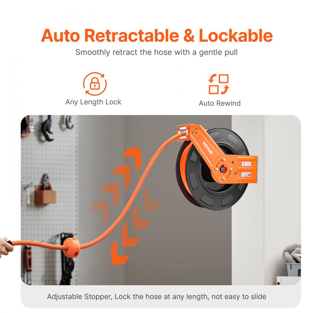VEVOR Retractable Air Hose Reel 1/2 IN x 50 FT Hybrid Air Hose Reel Max 300 PSI