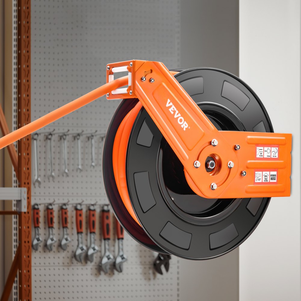 VEVOR Retractable Air Hose Reel 1/2 IN x 50 FT Hybrid Air Hose Reel Max 300 PSI