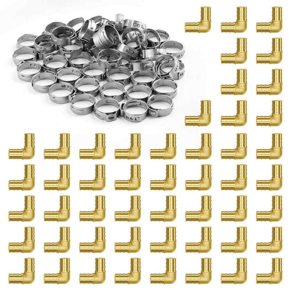 VEVOR Pipe Fittings 1/2" 50PCS Brass Clamp-style Elbows for Heating System