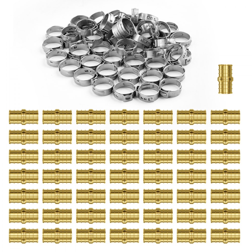 VEVOR Pipe Fittings 3/4" 50PCS Brass Clamp-style Straight-Through for Air
