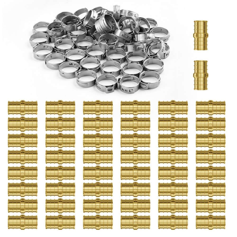VEVOR Pipe Fittings 1/2" 50PCS Brass Clamp-style Straight-Through for Air System