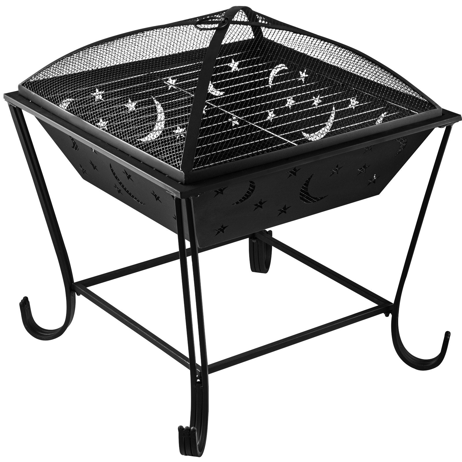 VEVOR BBQ Grill Fire Bowl, 24"x24" Wood Burning Pit, Solid Steel Wood Fire Pits, Wood Fire Pits Outdoor w/ Spark Screen Cover, Fire Pits for Outside w/ Stainless Steel Baking Net for Baking & Warming