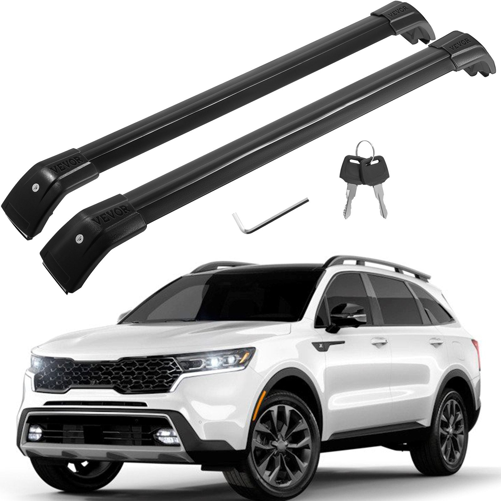 VEVOR Black Roof Rack Compatible with Kia Sorento 2015-2021 Cross Bars Baggage Locking Roof Rail Crossbars Luggage Cargo Ladder Bike Load Roof Cross Bars 2015 2016 2017 2018 2019 2020 2021