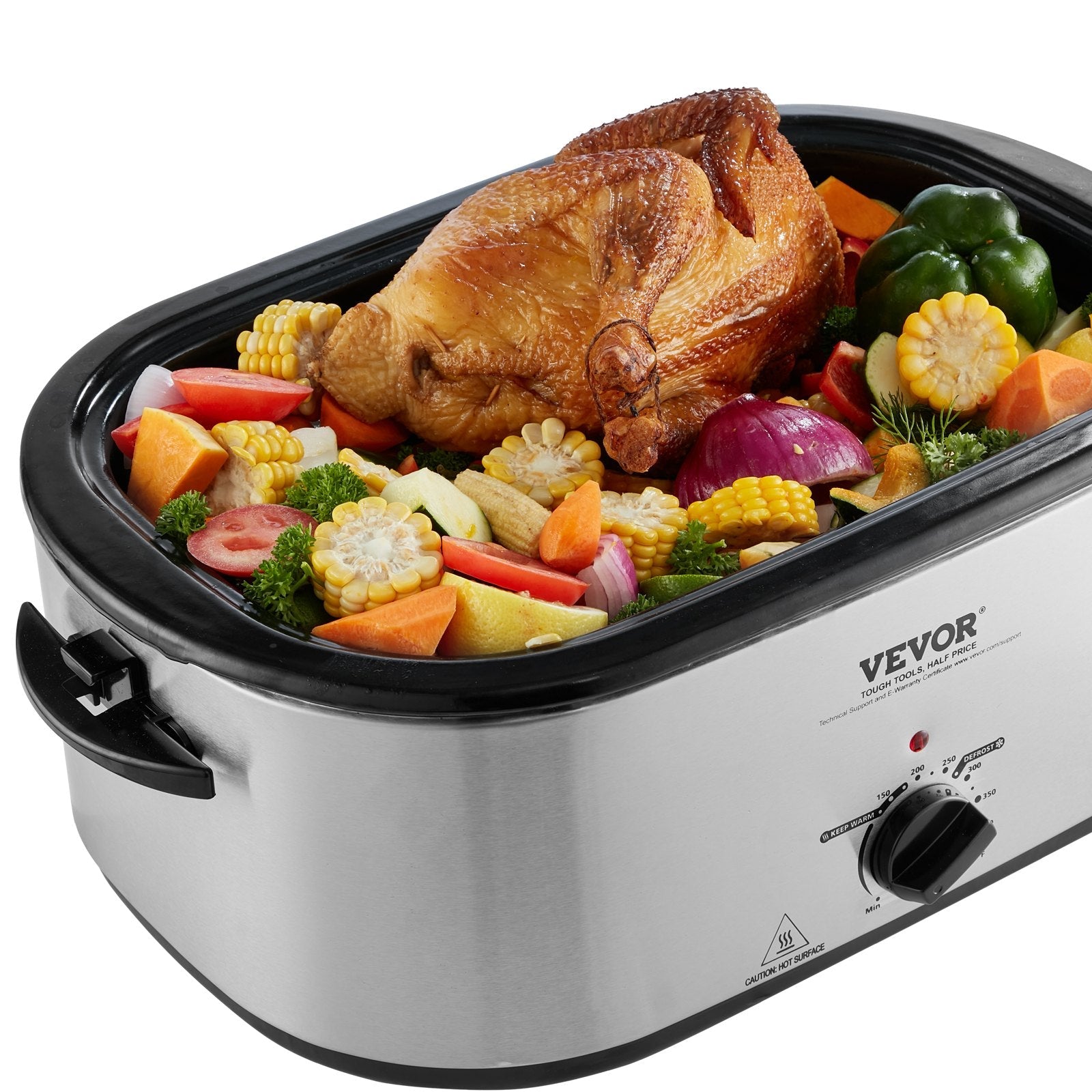 VEVOR Electric Roaster Oven, 24 QT Turkey Roaster Oven with Self-Basting Lid, 1450W Roaster Oven with Defrost & Warm Function, Adjustable Temp, Removable Pan & Rack, Fits Turkeys Up to 28LBS, Silver