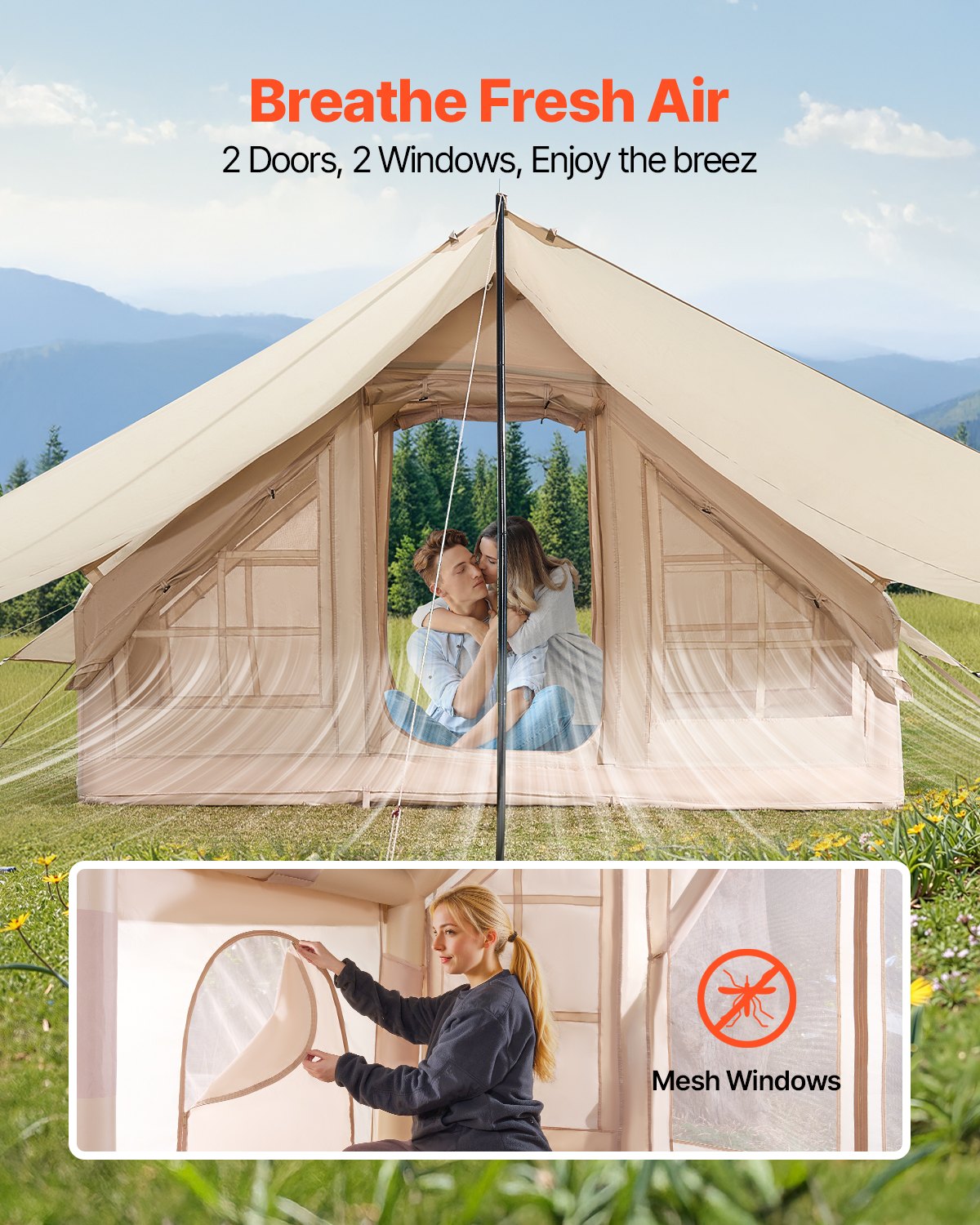 VEVOR Inflatable Tent for Camping 3-5 Person Glamping Tent with Pump Canopy