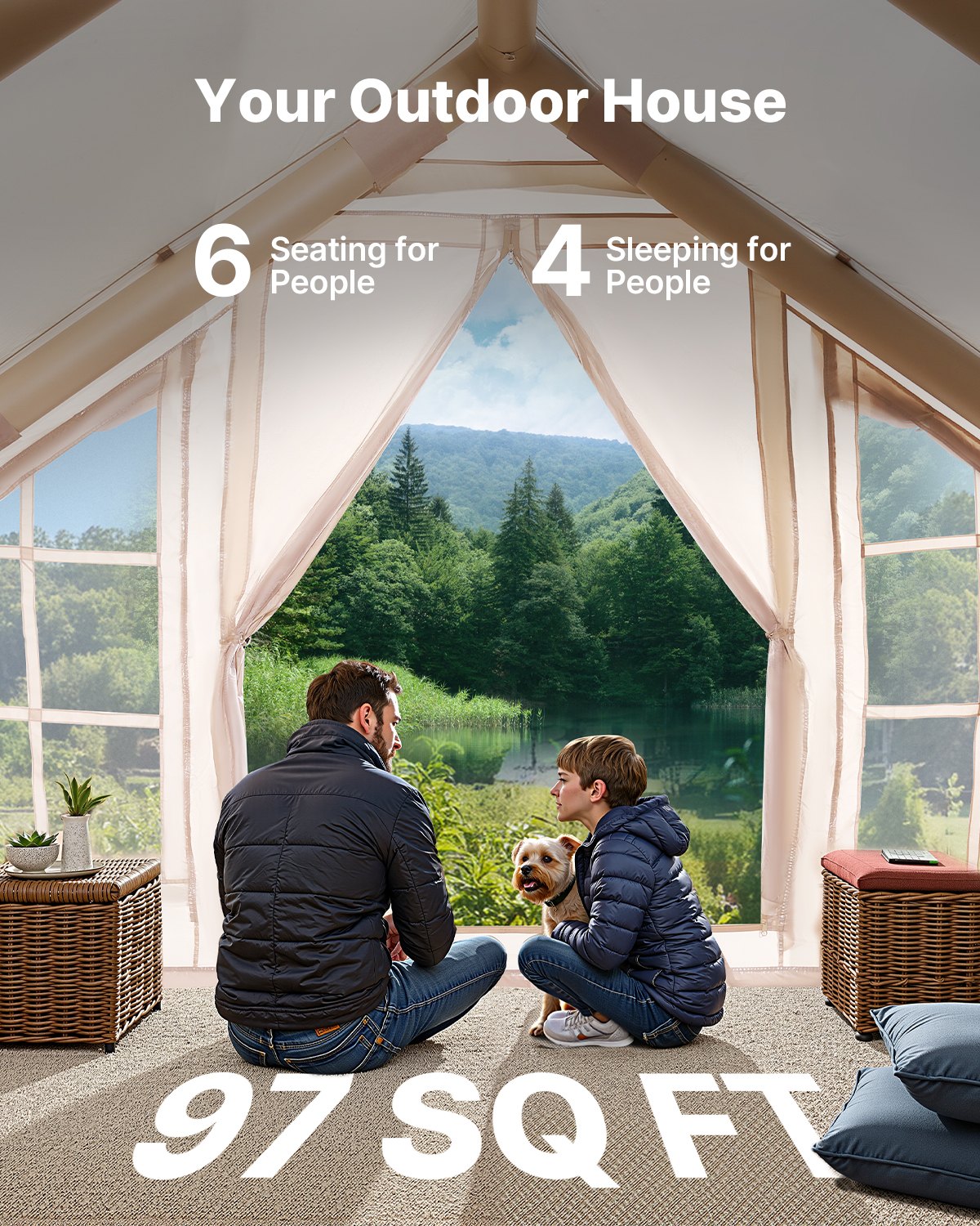 VEVOR Inflatable Tent for Camping 4-6 Person Glamping Tent with Pump Easy Set up
