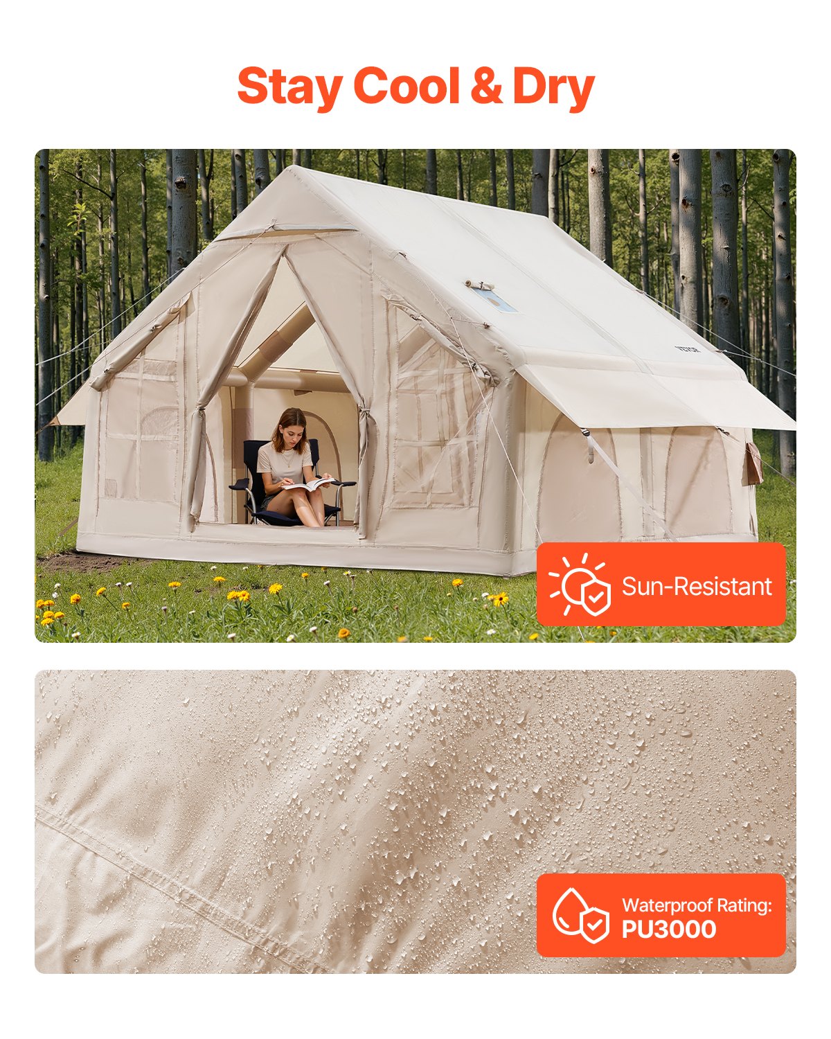 VEVOR Inflatable Tent for Camping 4-6 Person Glamping Tent with Pump Easy Set up
