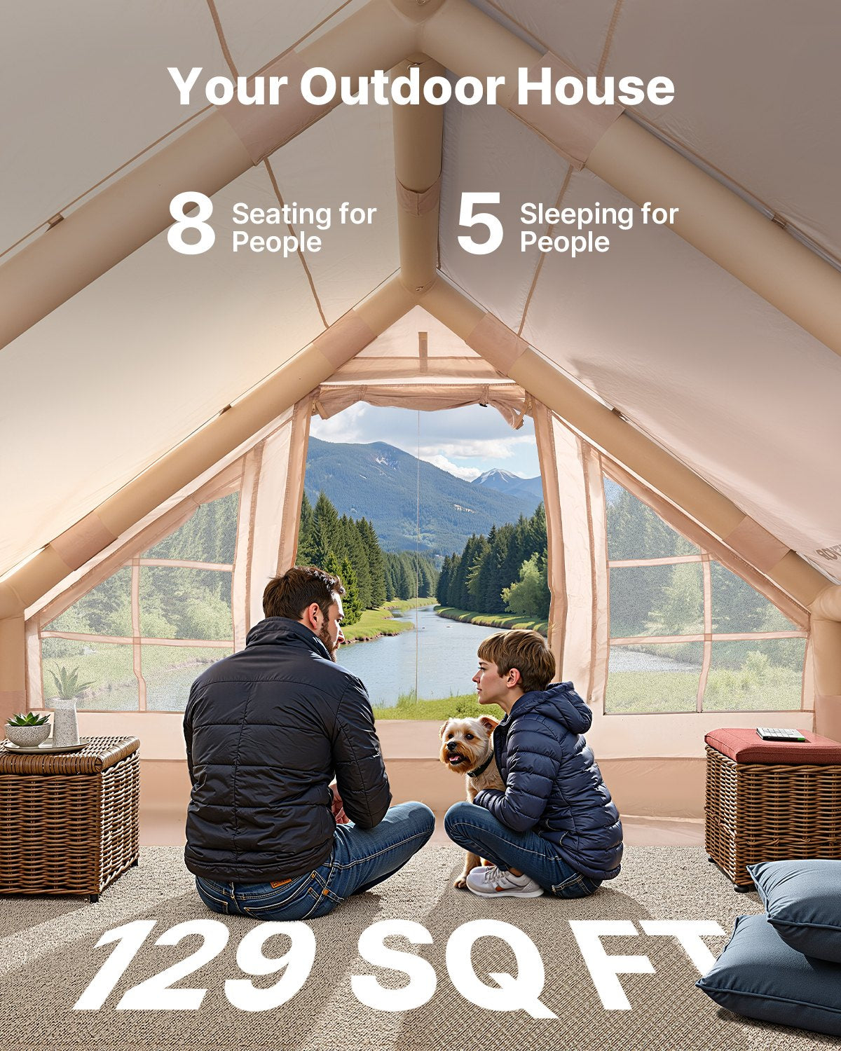 VEVOR Inflatable Tent for Camping 5-8 Person Glamping Tent with Pump Easy Set up