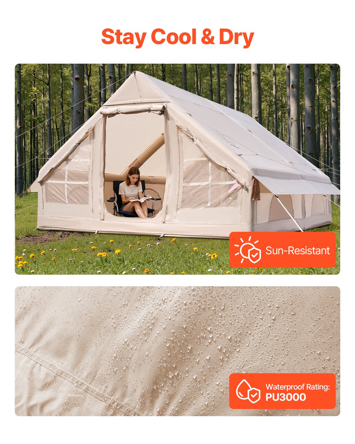 VEVOR Inflatable Tent for Camping 5-8 Person Glamping Tent with Pump Easy Set up