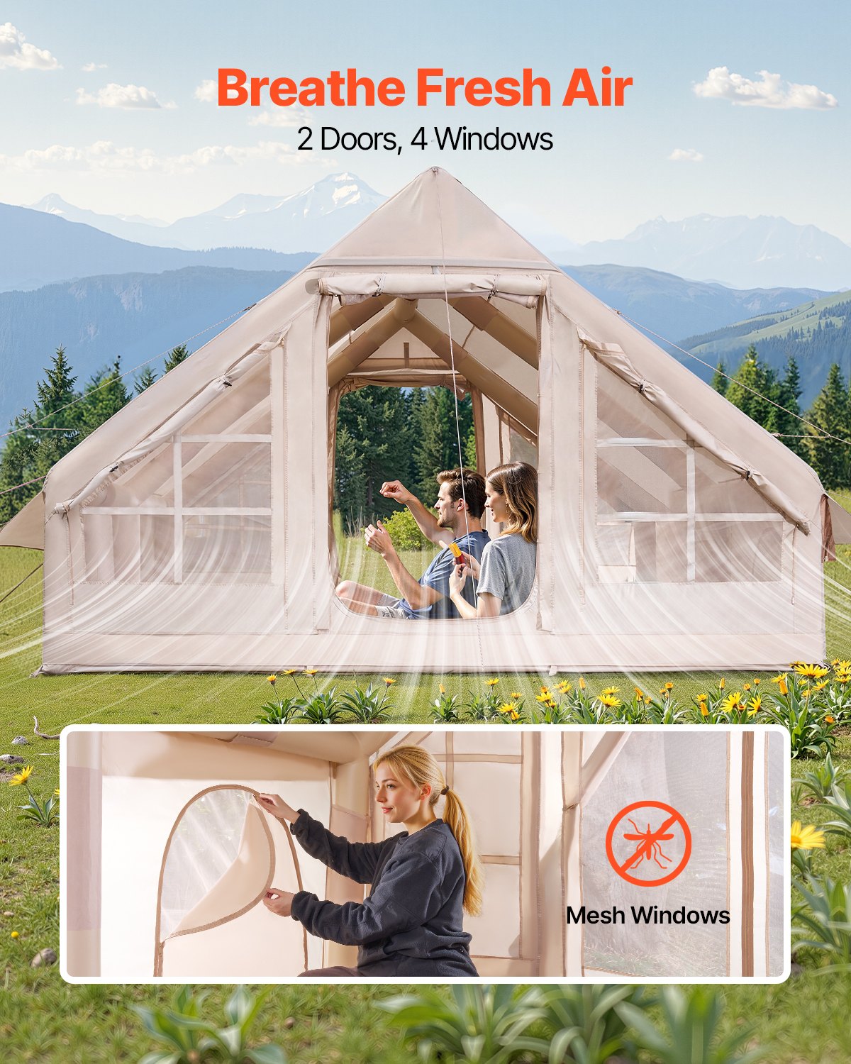 VEVOR Inflatable Tent for Camping 5-8 Person Glamping Tent with Pump Easy Set up
