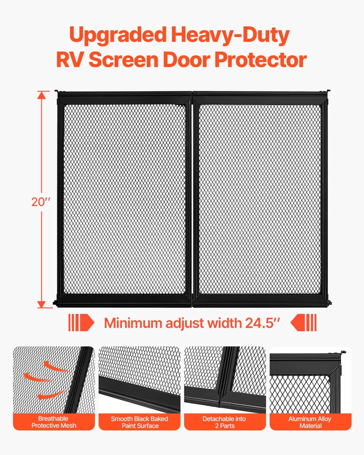 VEVOR RV Screen Door Protector 24.5 x 20 inch Door Grille Aluminum Alloy for Pet