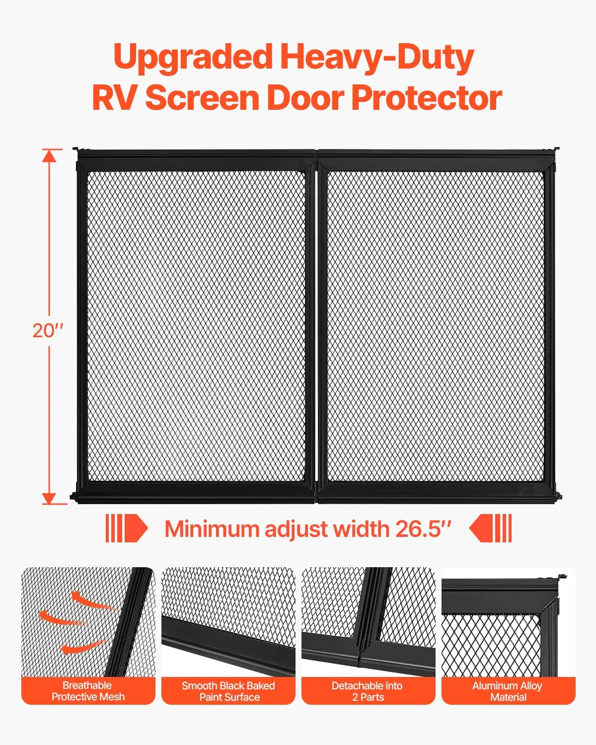 VEVOR RV Screen Door Protector 26.5 x 20 inch Door Grille Aluminum Alloy for Pet
