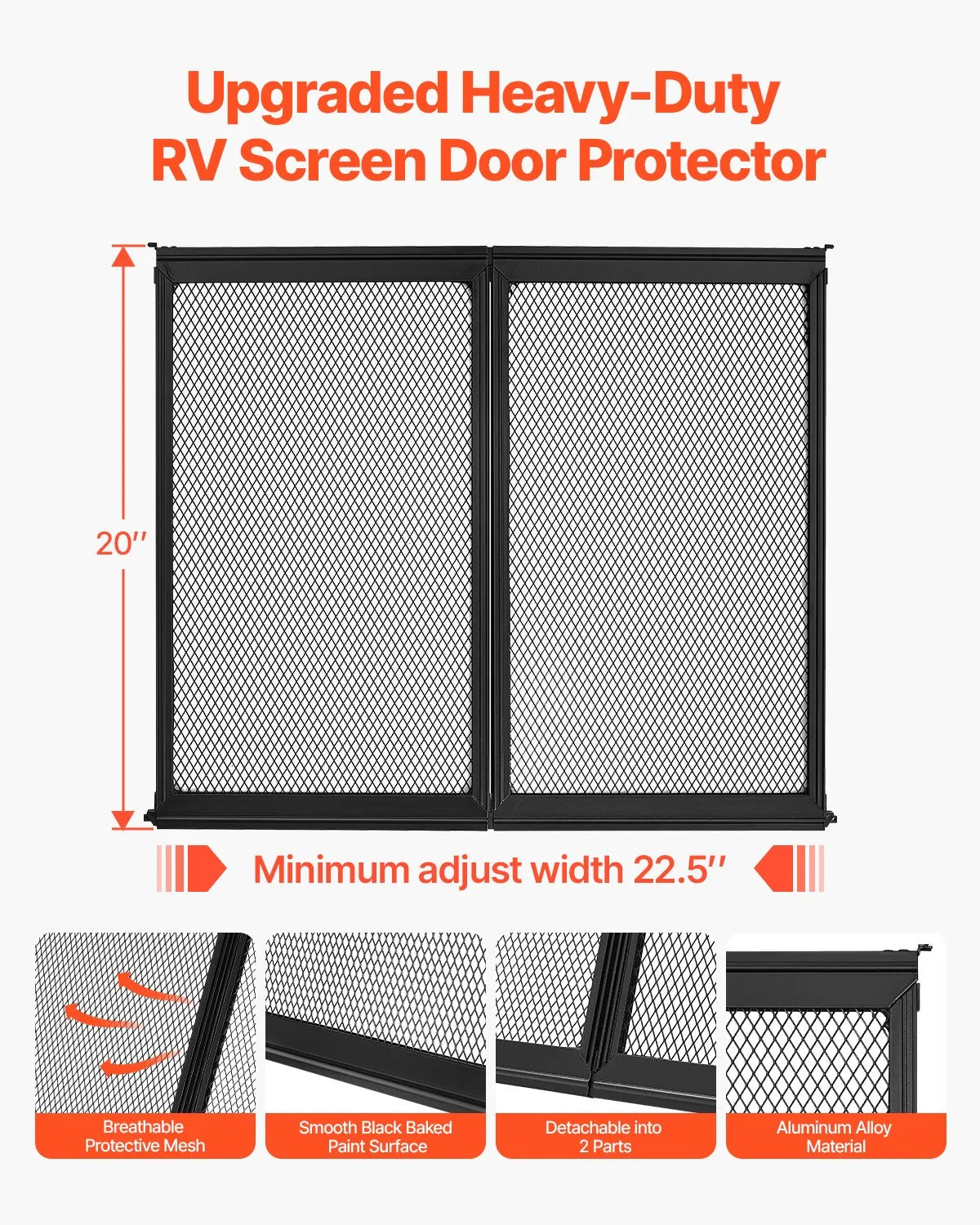 VEVOR RV Screen Door Protector 22.5 x 20 inch Door Grille Aluminum Alloy for Pet