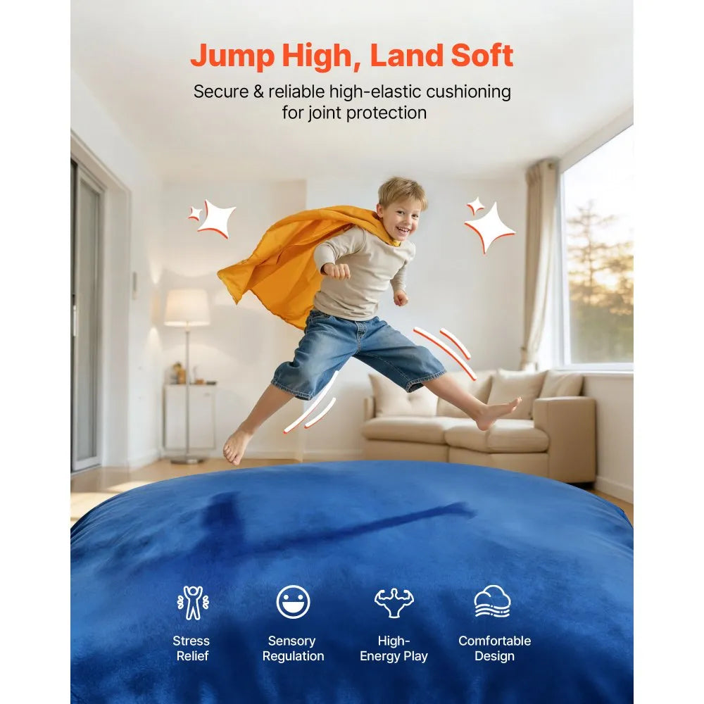 VEVOR Kids Sensory Crash Pad – 5 × 5 ft Foam Landing Mat with Washable Cover, Blue