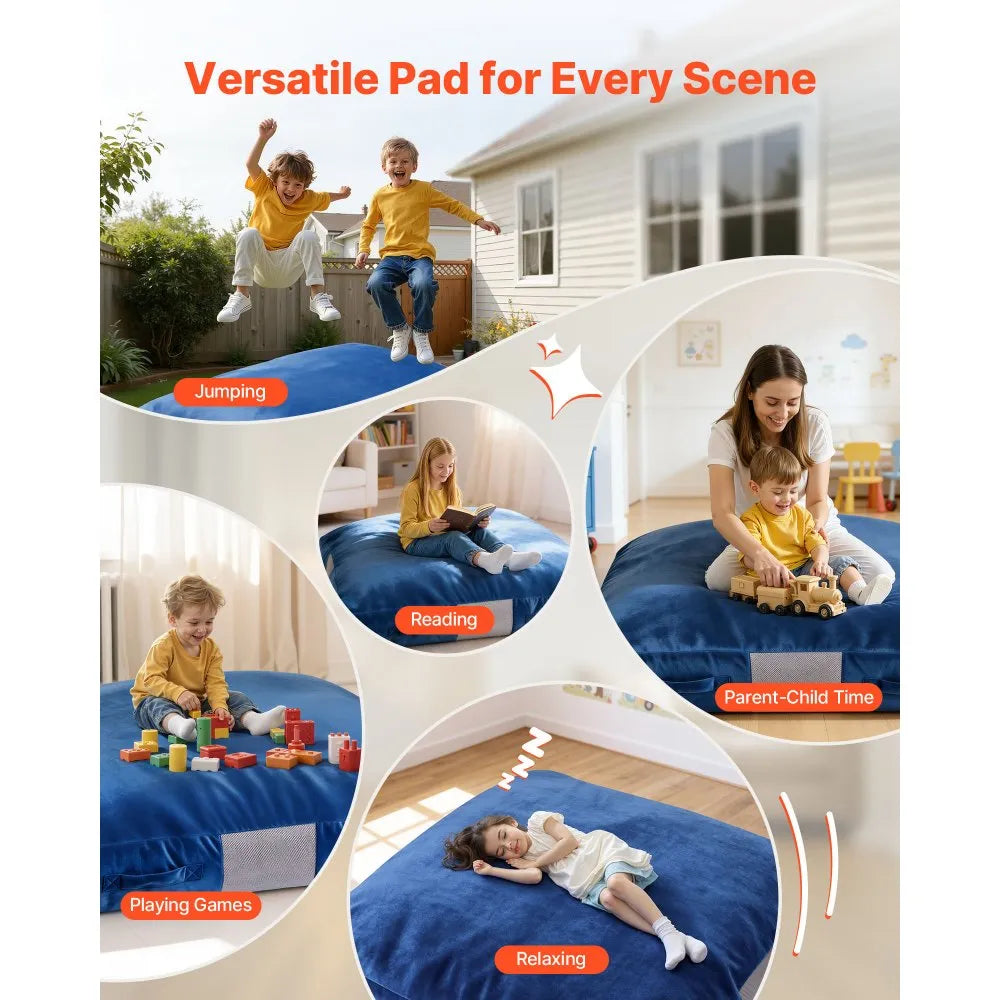 VEVOR Kids Sensory Crash Pad – 5 × 5 ft Foam Landing Mat with Washable Cover, Blue