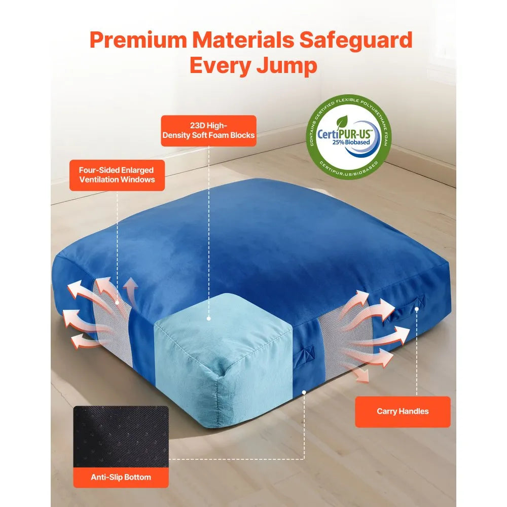 VEVOR Kids Sensory Crash Pad – 5 × 5 ft Foam Landing Mat with Washable Cover, Blue