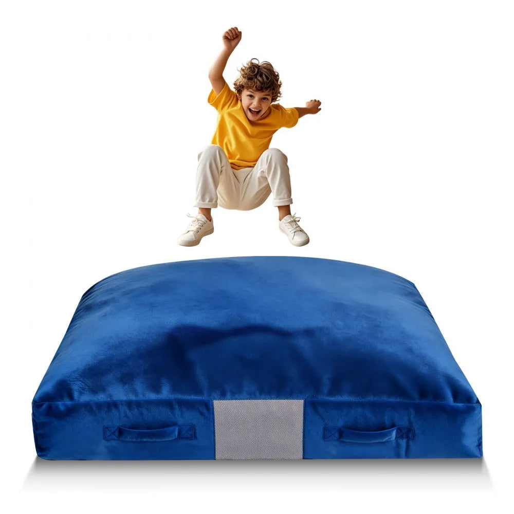 VEVOR Kids Sensory Crash Pad – 5 × 5 ft Foam Landing Mat with Washable Cover, Blue