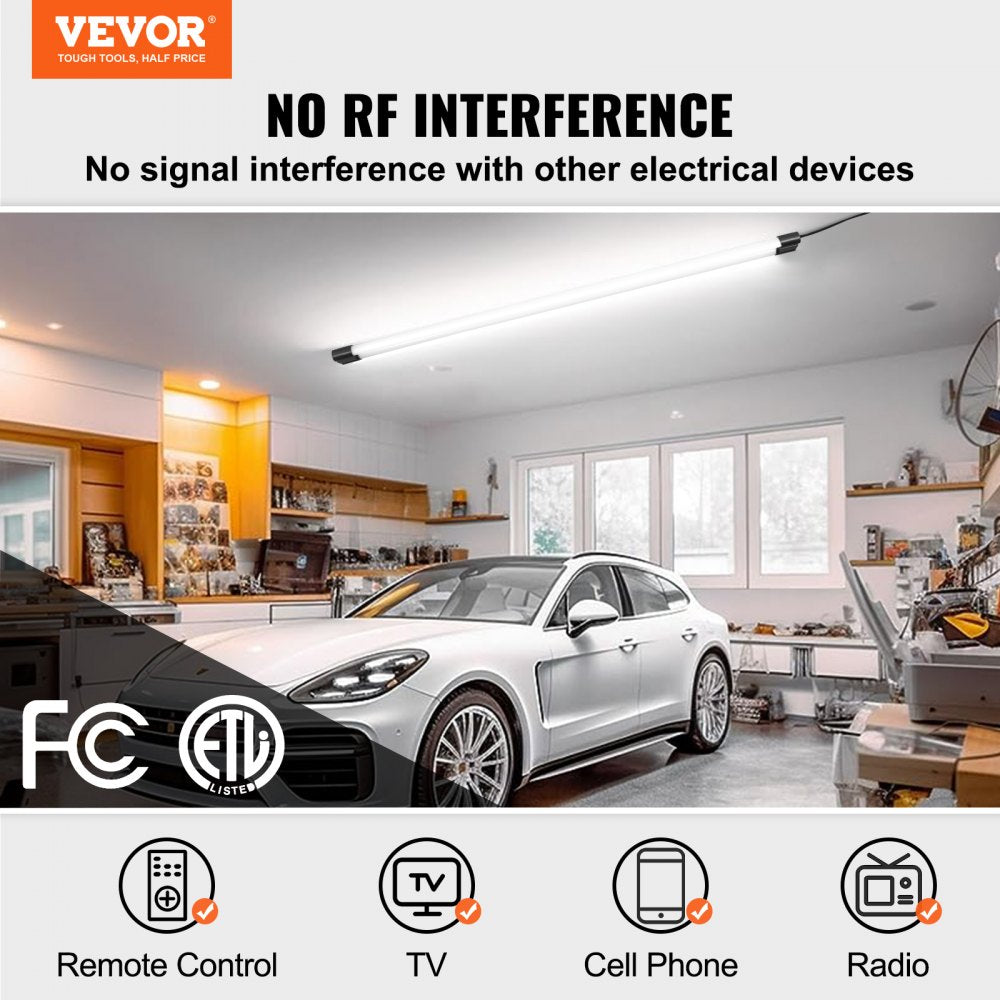 VEVOR 10 Pack LED Shop Light, 4 FT, 40W Linkable Shop Light Fixture, 4500 LM Surface & Hanging Mount Ceiling Lights 59 in Power Cords with ON/OFF Switch, for Garage Warehouse Home Workshop and Office