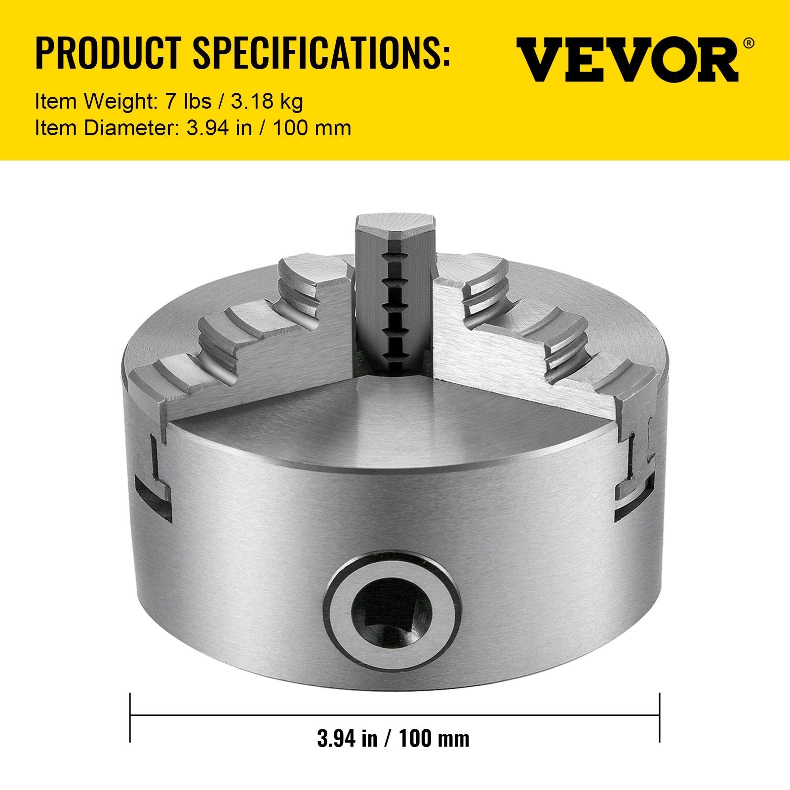 VEVOR K11-100 Lathe Chuck 4" ,Metal Lathe Chuck Self-centering 3 Jaw ,Lathe Chuck With Two Sets Of Jaws, for Grinding Machines Milling Machines