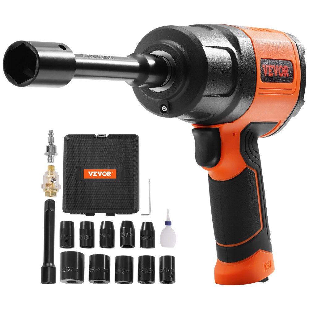 VEVOR 1/2-Inch Air Impact Wrench, High Torque Up to 1400 ft-lbs, Lightweight 4.6 lb Design Pneumatic Impact Gun with 11-PCS 1/2-Inch Drive CR-V Steel Impact Socket Set & Carrying Case