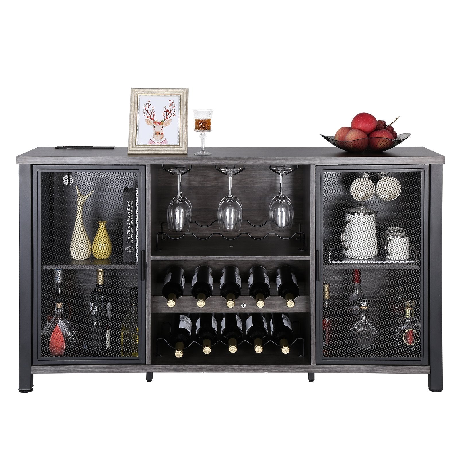 VEVOR 47 Inch Industrial Bar Cabinet, Wine Table for Liquor & Glasses, Sideboard Buffet Cabinet with Wine Rack, Freestanding Farmhouse Wood Coffee Bar Cabinet for Living Room, Home Bar, Kitchen White