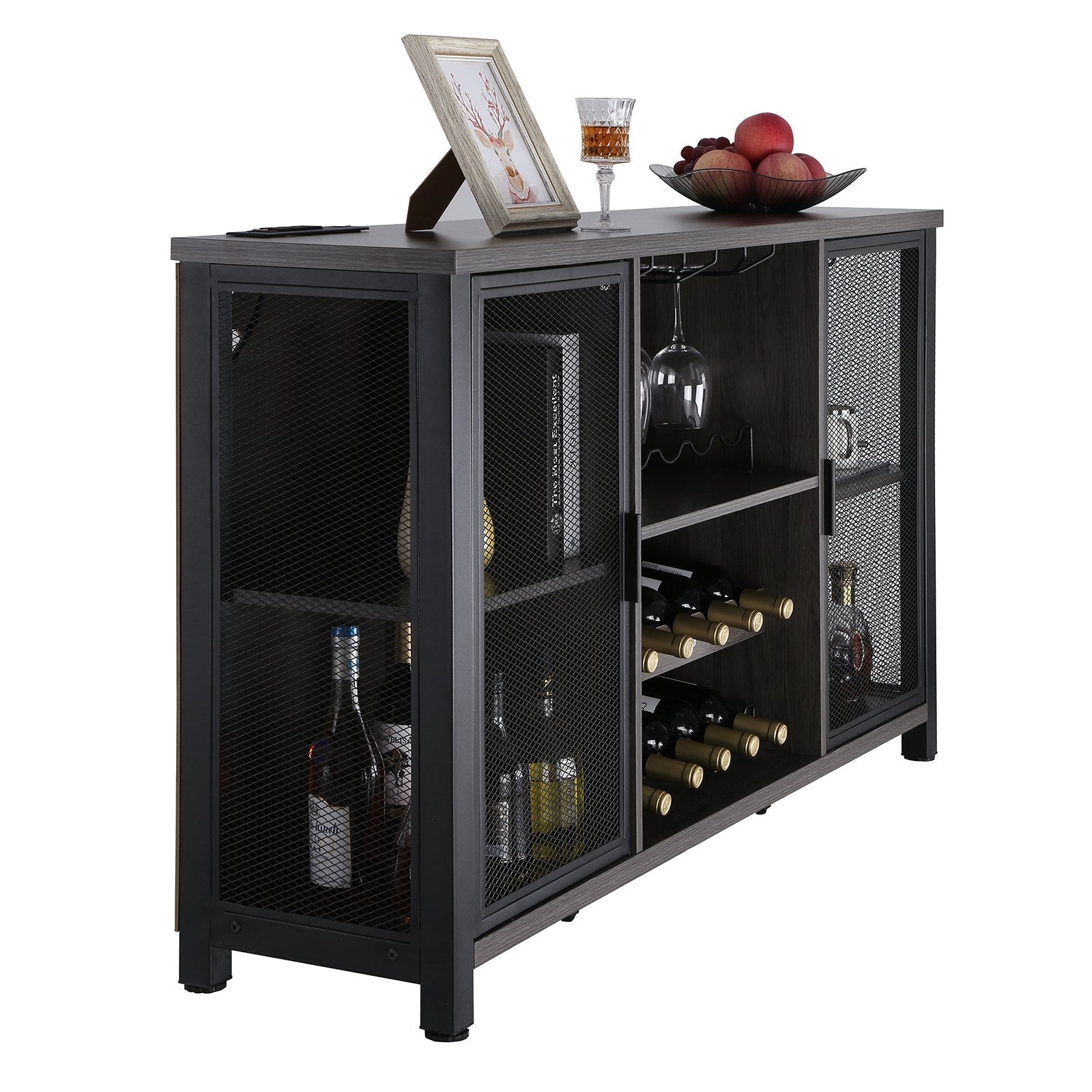 VEVOR 47 Inch Industrial Bar Cabinet, Wine Table for Liquor & Glasses, Sideboard Buffet Cabinet with Wine Rack, Freestanding Farmhouse Wood Coffee Bar Cabinet for Living Room, Home Bar, Kitchen White