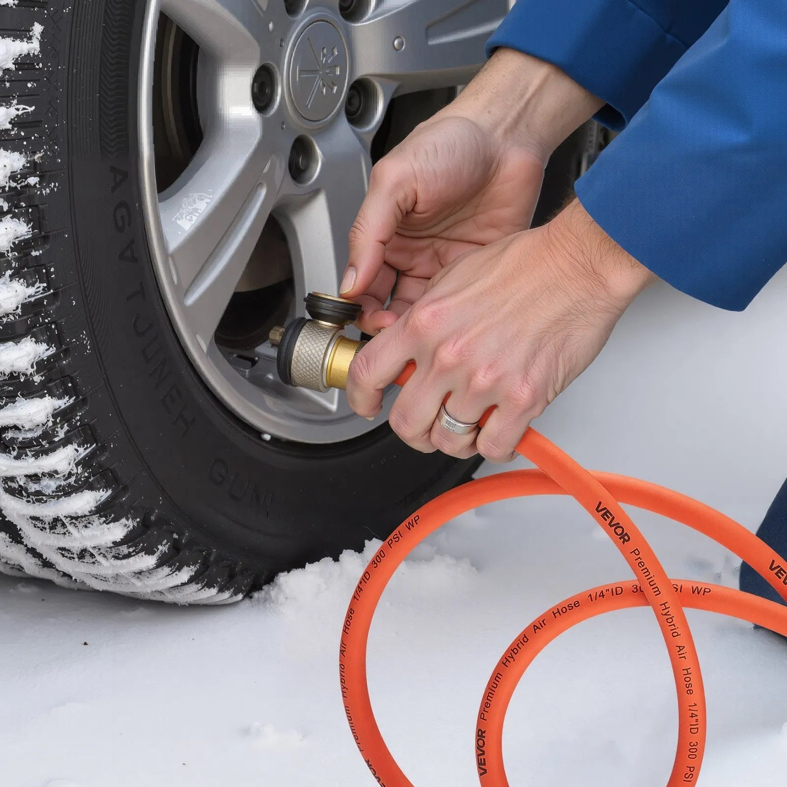 VEVOR Air Hose, 1/4" x 250ft Hybrid Air Hose, Lightweight, Kink Resistant, Pneumatic Hoses with Three-Layer Hybrid Material for Auto, Home & Building, 300 PSI, All-Weather Flexibility, Orange