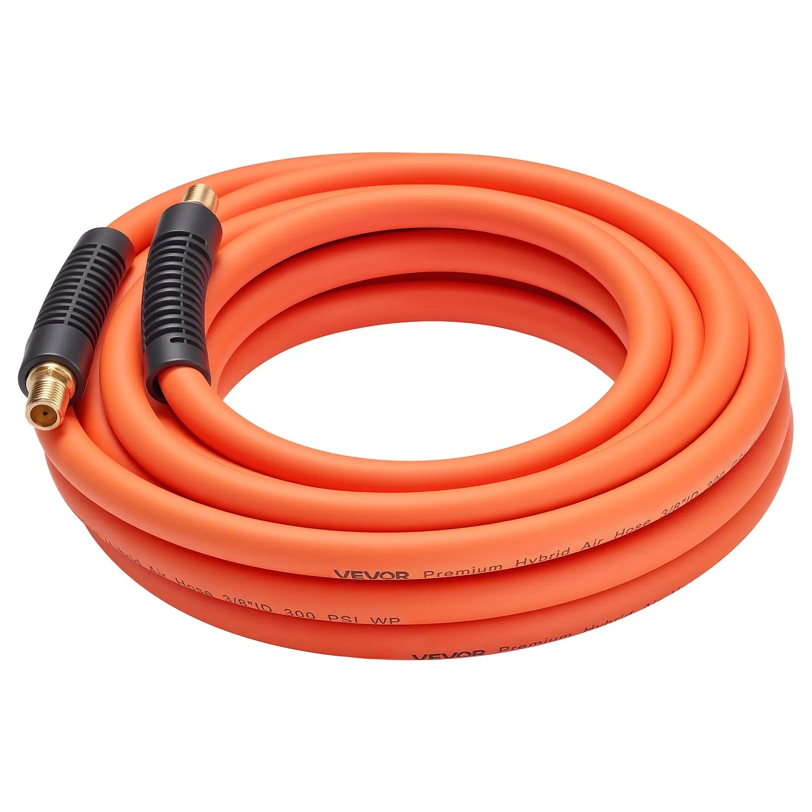 VEVOR Air Hose, 3/8'' x 25ft Hybrid Air Hose, Lightweight, Kink Resistant, Pneumatic Hoses with 1/4 inch Solid Brass Male Fitting, Three-Layer Hybrid Material, 300 PSI, All-Weather Flexibility, Orange