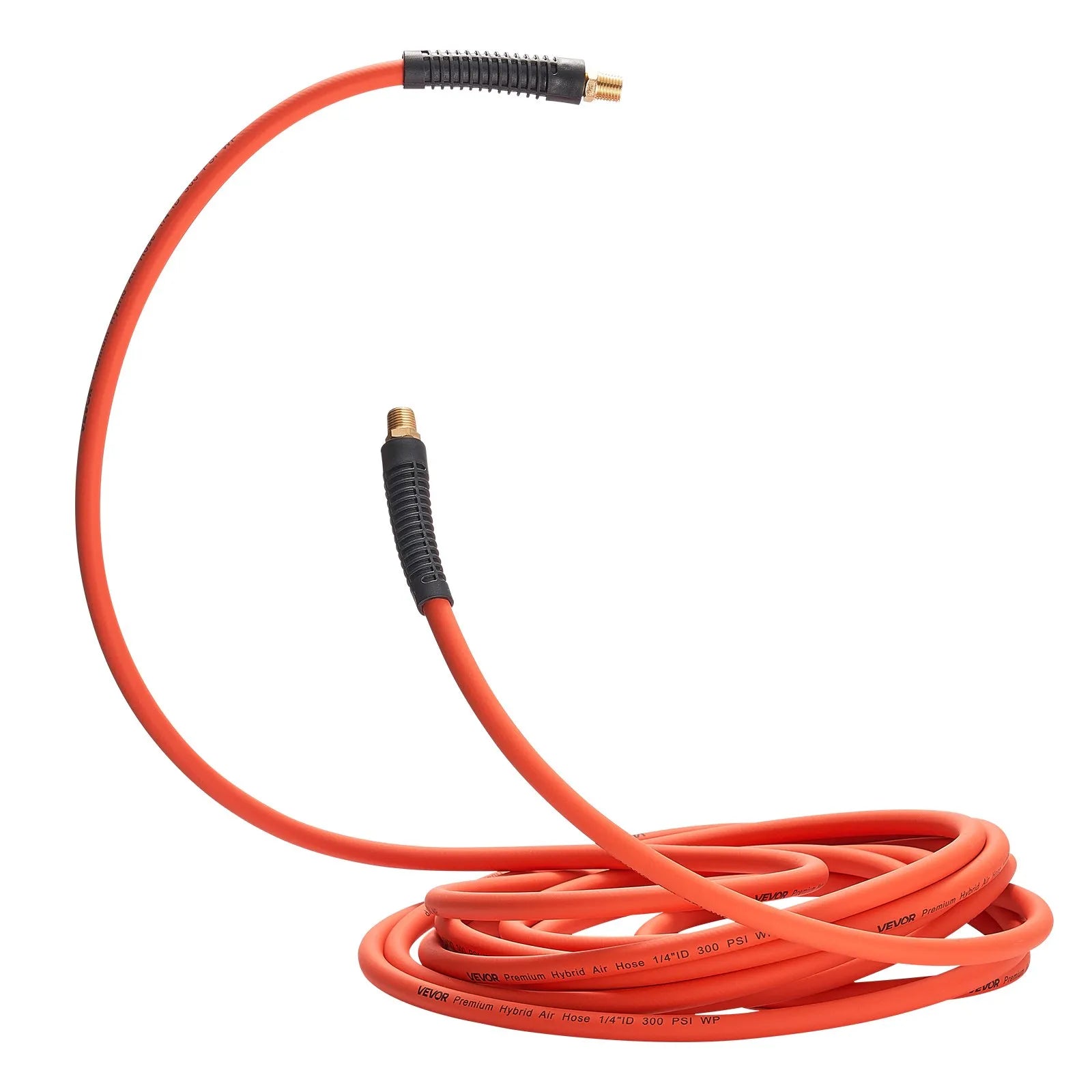 VEVOR Air Hose, 3/8'' x 25ft Hybrid Air Hose, Lightweight, Kink Resistant, Pneumatic Hoses with 1/4 inch Solid Brass Male Fitting, Three-Layer Hybrid Material, 300 PSI, All-Weather Flexibility, Orange