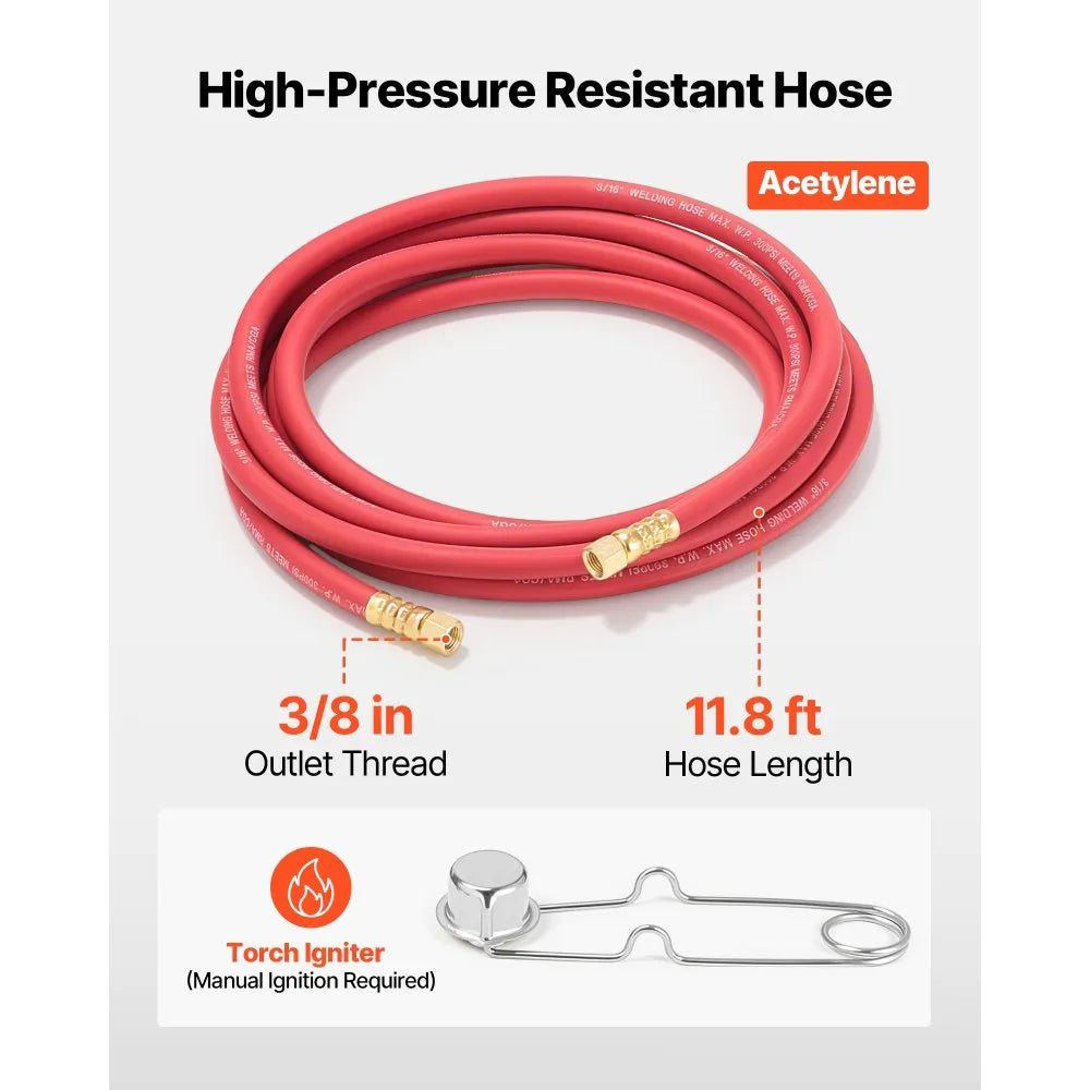 Air Acetylene Torch Kit with 4 Welding Tips, CGA200 Regulator, 11.8 ft Rubber Hose & Cylinder Adapter for Brazing, Soldering, Heating & Metalworking