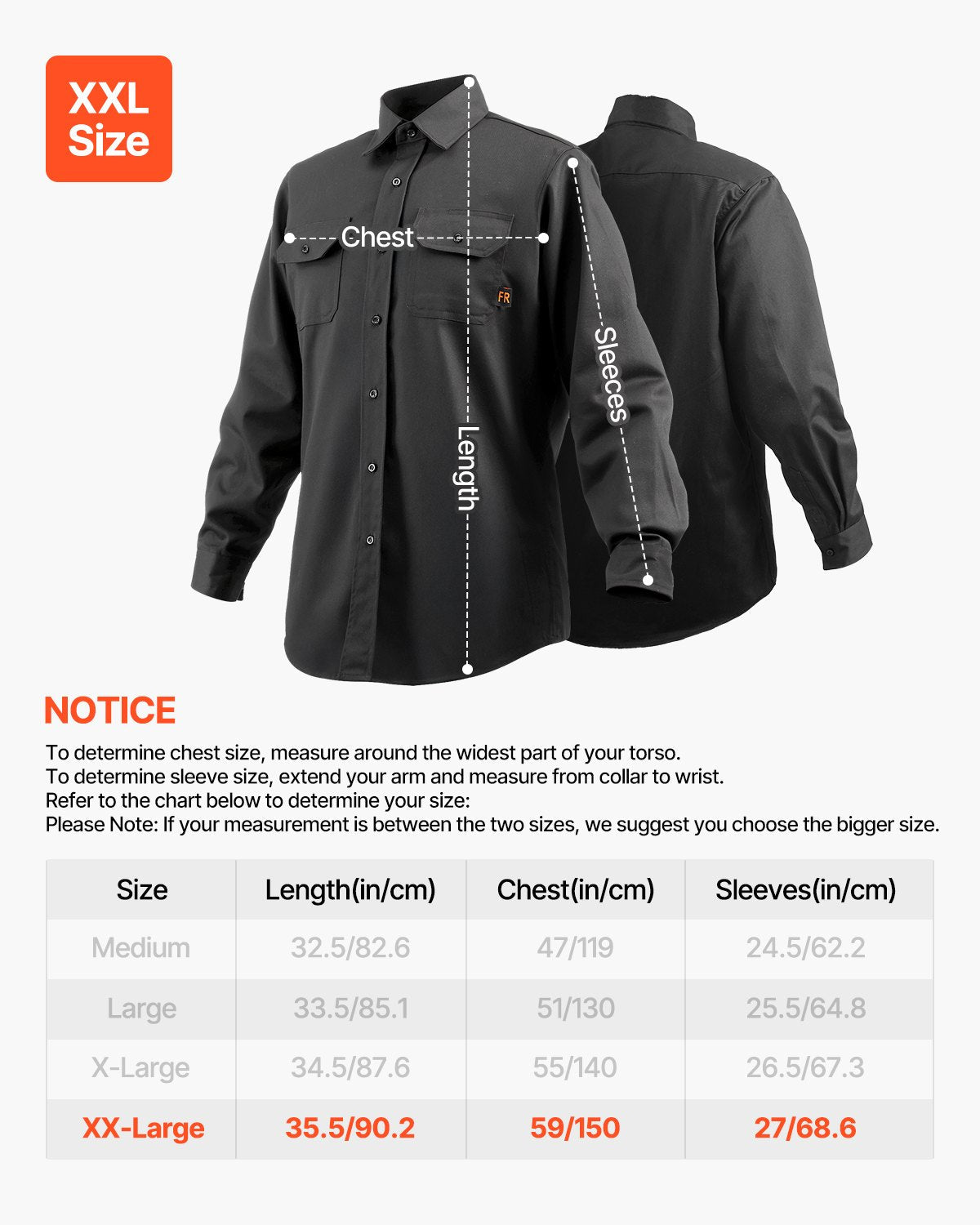 VEVOR Flame-Resistant Welding Jacket XXL Size 7oz Cotton Welding Safety Jacket