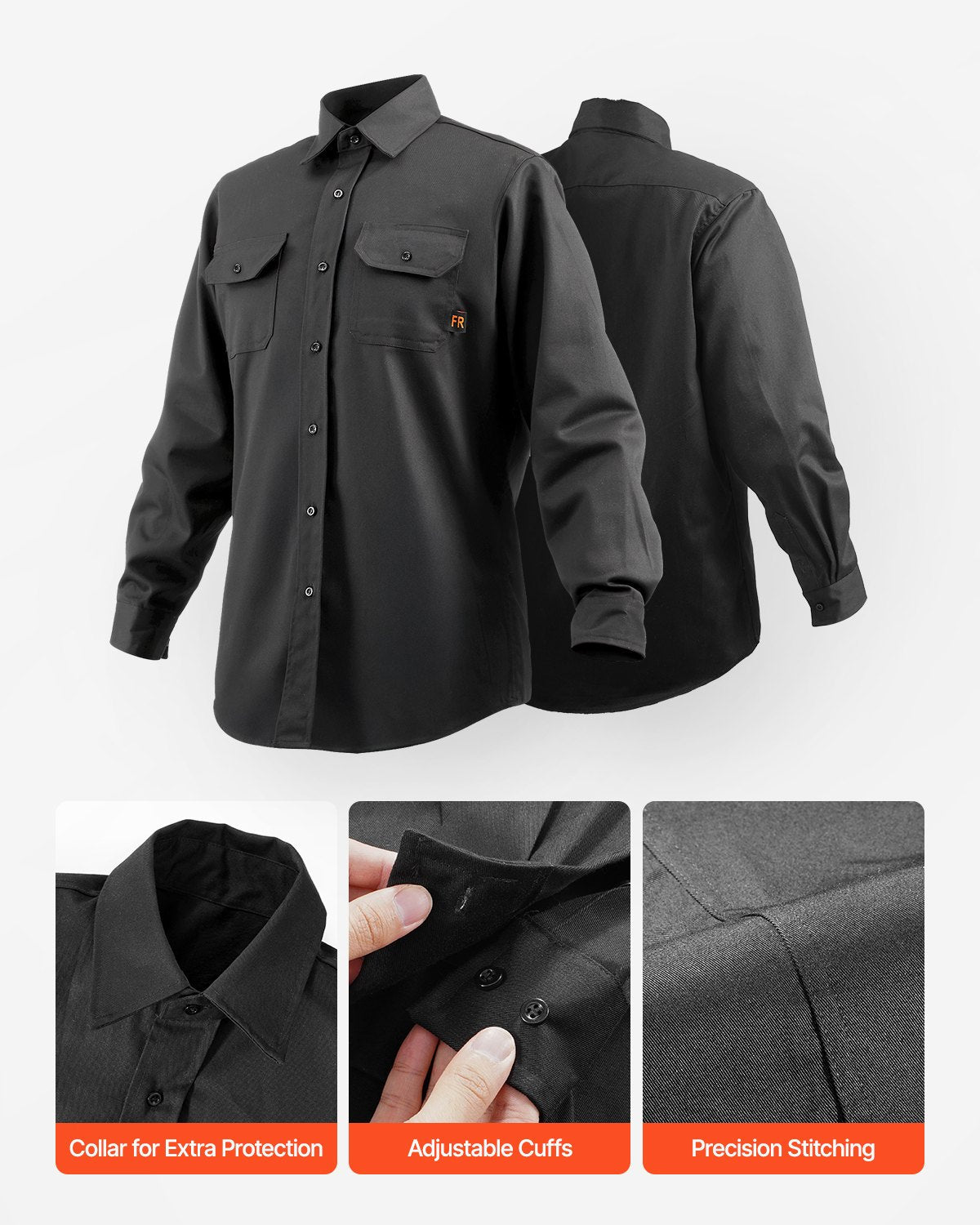 VEVOR Flame-Resistant Welding Jacket M Size 7oz FR Cotton Welding Safety Jacket