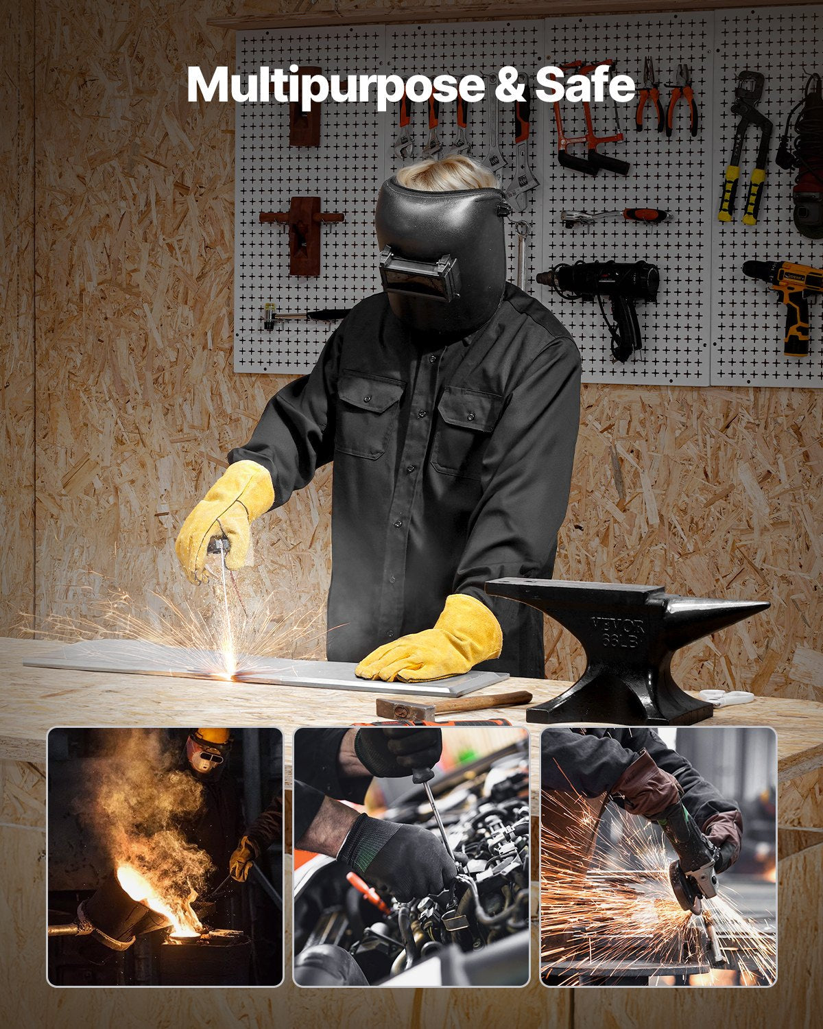 VEVOR Flame-Resistant Welding Jacket M Size 7oz FR Cotton Welding Safety Jacket