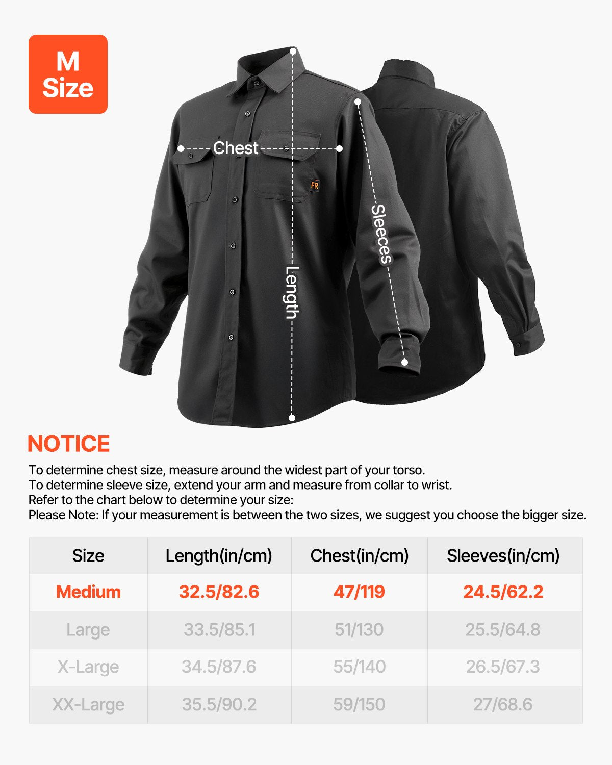 VEVOR Flame-Resistant Welding Jacket M Size 7oz FR Cotton Welding Safety Jacket