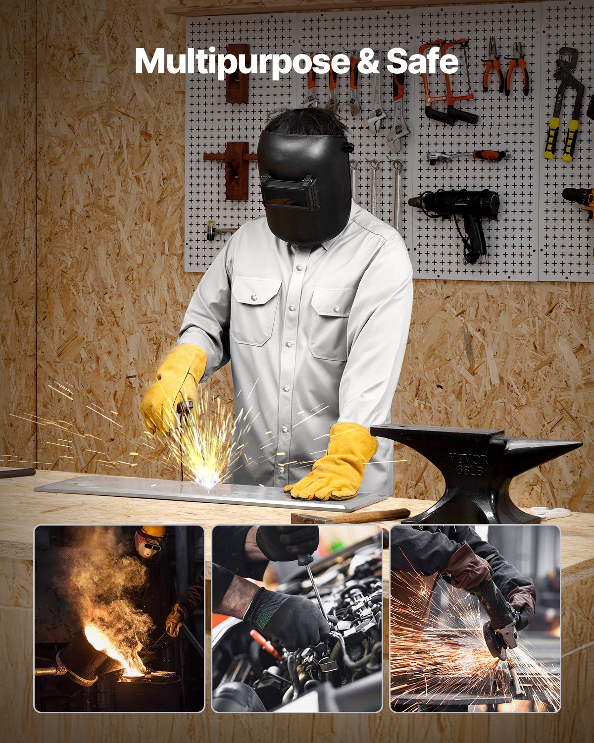 VEVOR Flame-Resistant Welding Jacket 7oz FR Cotton Welding Safety Jacket M Size