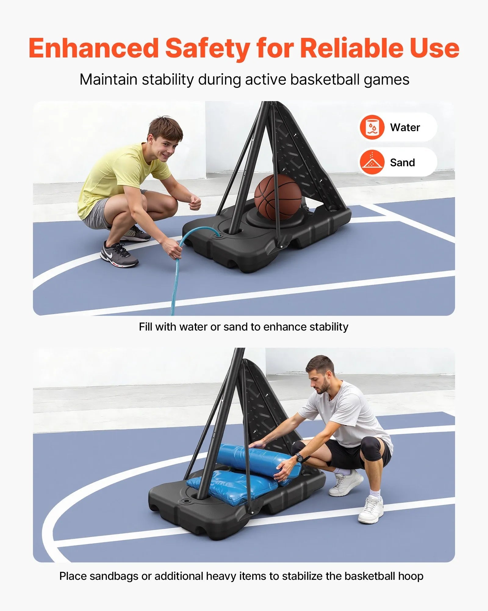 VEVOR Portable Basketball Stand, 10 ft Height Adjustment Basketball Hoop & Goal, Basketballs Hoop Outdoor with 50 inch PC Backboard for Kids, Adults in Schools, Parks, Indoor & Outdoor Use