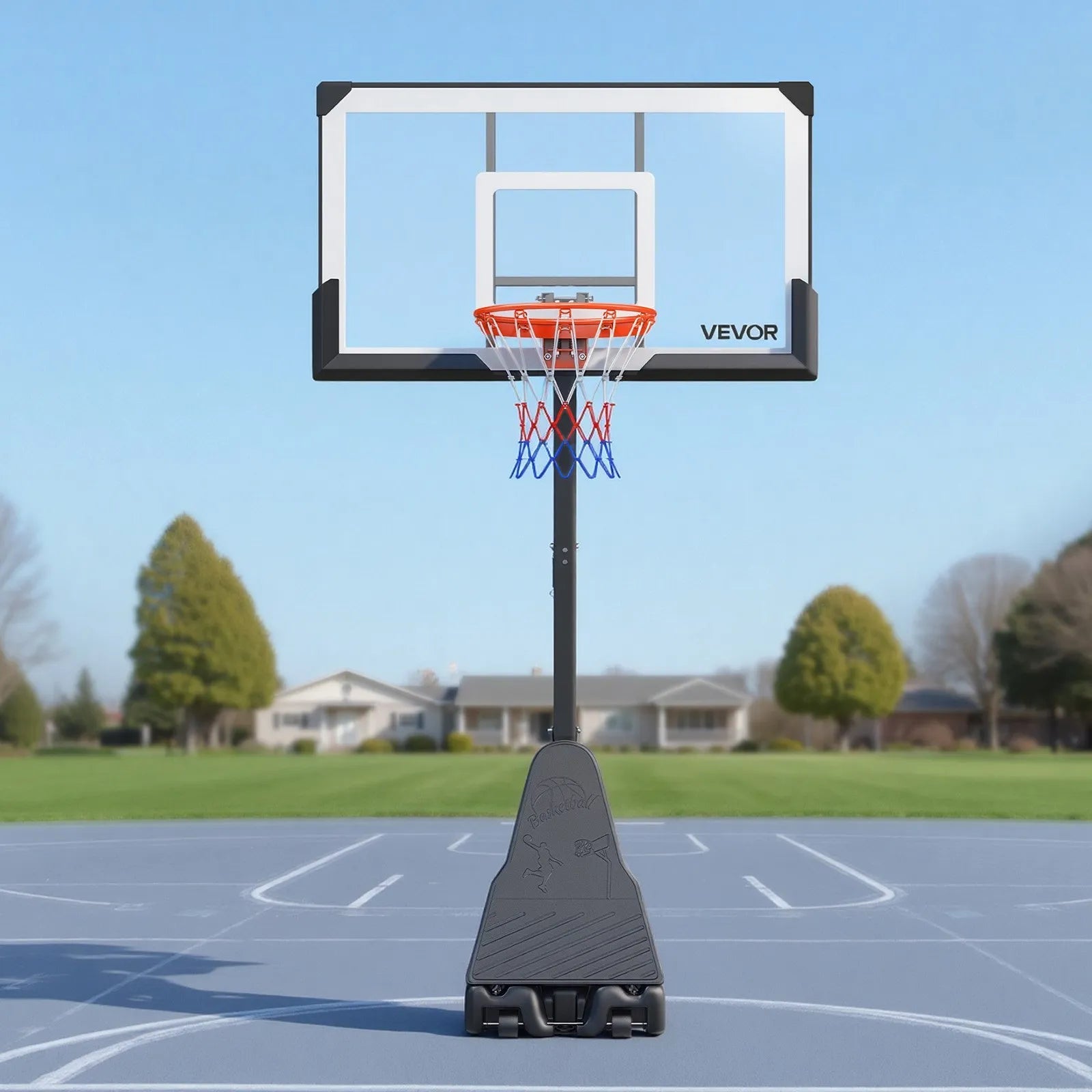 VEVOR Portable Basketball Stand, 7.55 to 10 ft Height Adjustment Basketball Hoop & Goal, Basketballs Hoop Outdoor with 54 inch PC Backboard for Kids, Adults in Schools, Parks, Forward-Tilting Design