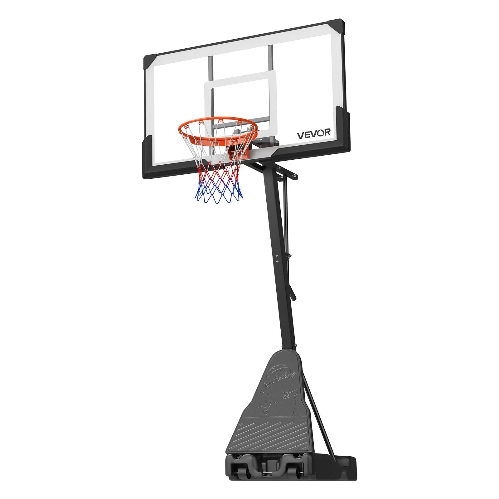 VEVOR Portable Basketball Stand, 7.55 to 10 ft Height Adjustment Basketball Hoop & Goal, Basketballs Hoop Outdoor with 54 inch PC Backboard for Kids, Adults in Schools, Parks, Forward-Tilting Design