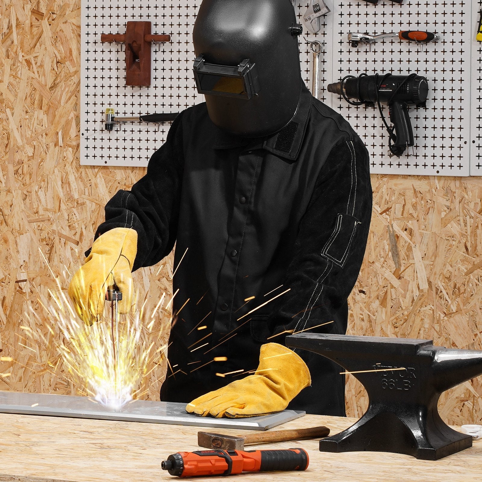 VEVOR FR Welding Jacket M Size Heavy Duty Cowhide Leather & 9oz FR Cotton