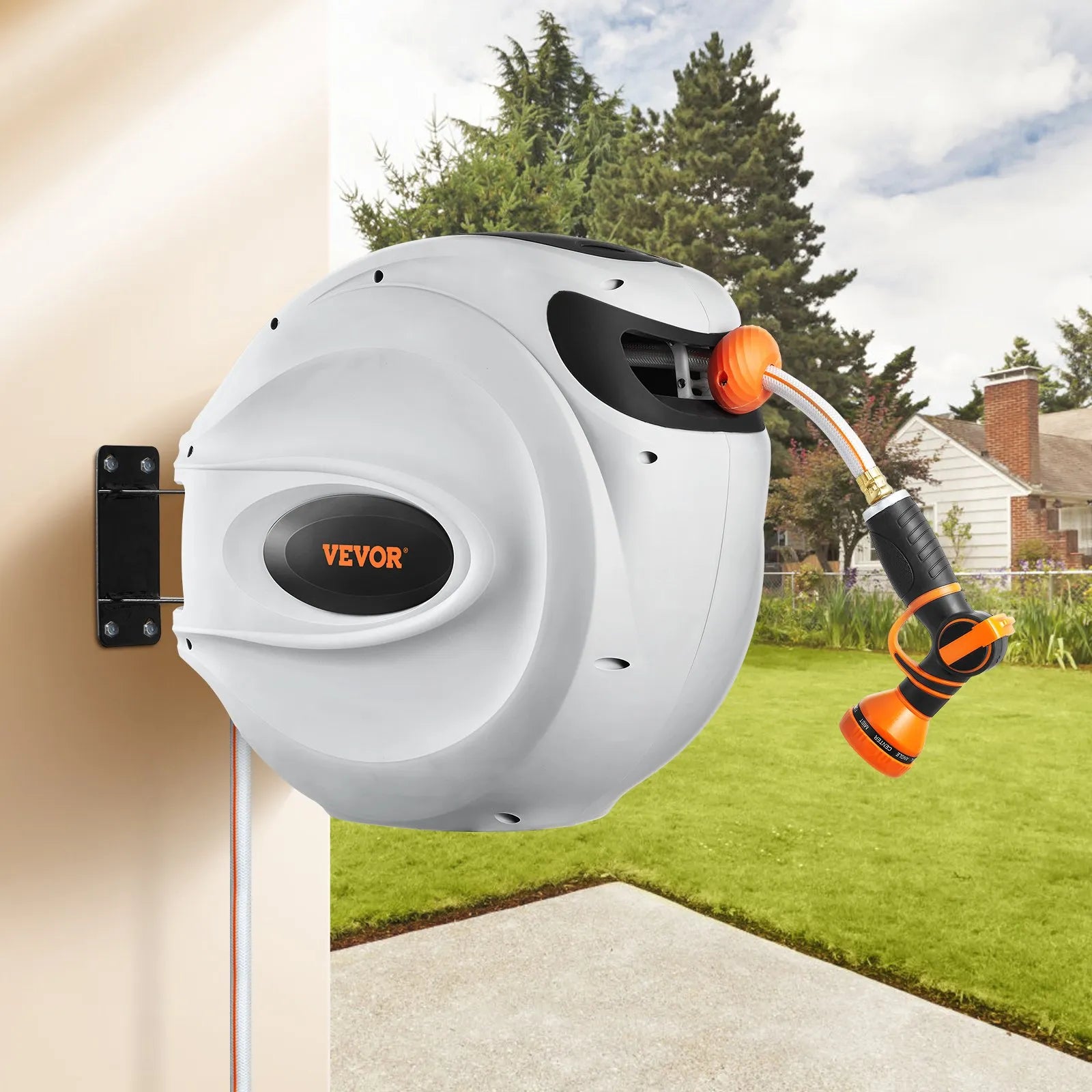 VEVOR Retractable Hose Reel Water Hose Reel 100'x1/2" 180° Swivel Wall-Mounted