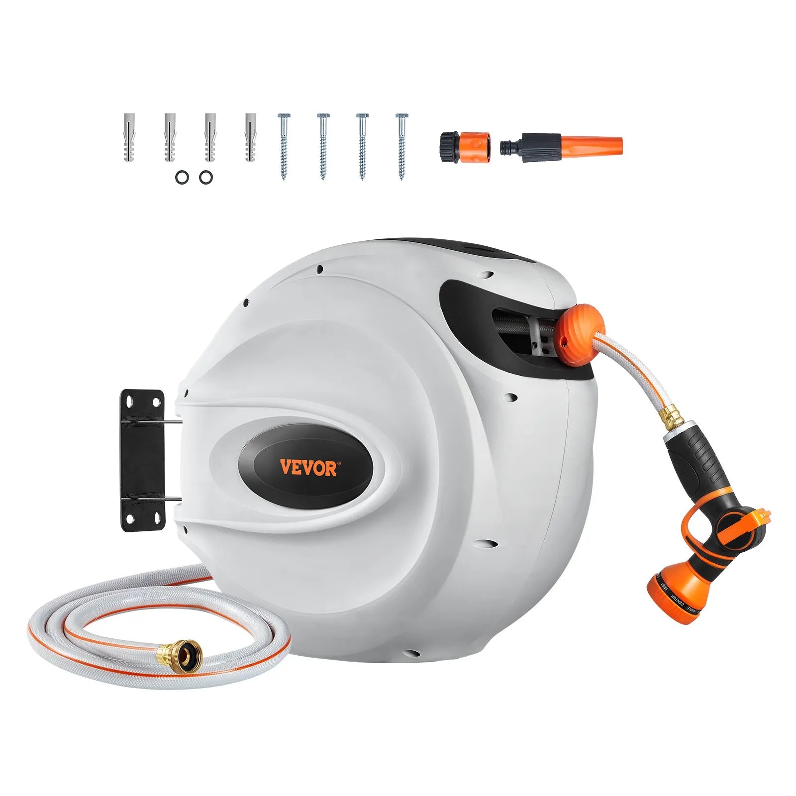 VEVOR Retractable Hose Reel Water Hose Reel 130'x1/2" 180° Swivel Wall-Mounted