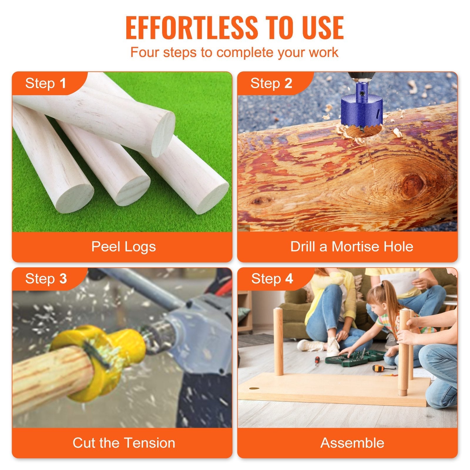 VEVOR Tenon Cutter, 1\"/25.4mm & 1.5\"/38mm & 2\"/50.8mm, with Dual Curved Blades & Button Screws Home Master Kit, Premium Aluminum & Steel Log Furniture Cutter, Commercial Starter’s Tool for Home DIY