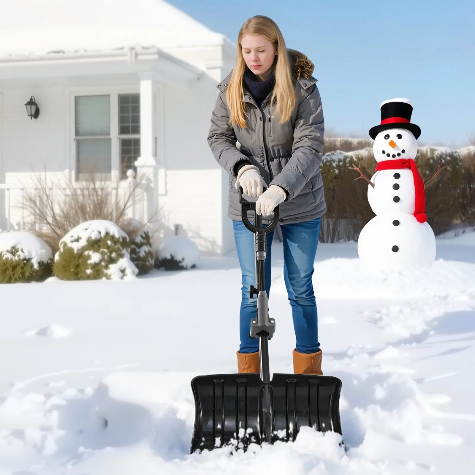 VEVOR Snow Shovel for Driveway, 18 in Wide Plastic Snow Shovel with Assist D-shaped Handles, Non Slip Grip, Large Capacity Snowplow Shovels, Lightweight Snows Removal Tool for Garden Car Camping