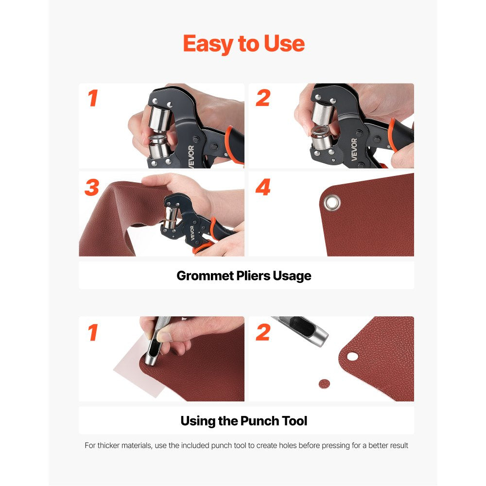 900-Piece Grommet Tool Kit with Manual Press Pliers, 1/4", 5/16" & 3/8" Eyelets for Leather, Fabric & Tarps