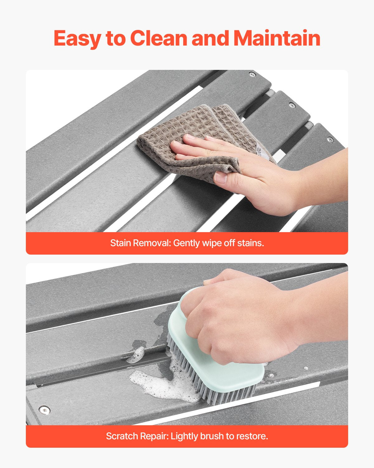 VEVOR Adirondack Ottoman 21.5L x 18.9W x 14.8H Inch HDPE Folding Footrest Gray