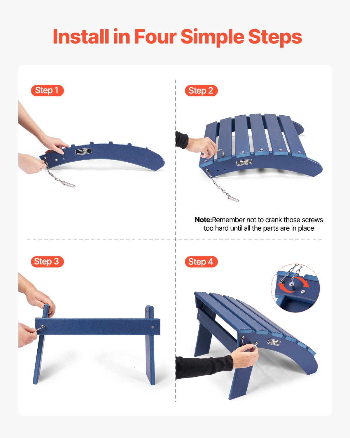 VEVOR Adirondack Ottoman 2 Set 18.7L x 18.9W x 13.8H Inch HDPE Footrest Blue