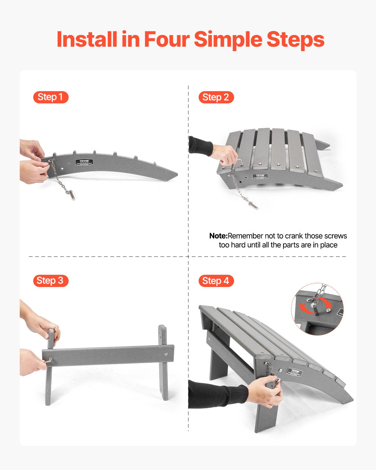 VEVOR Adirondack Ottoman 16.9L x 18.9W x 13H Inch HDPE Folding Footrest Gray