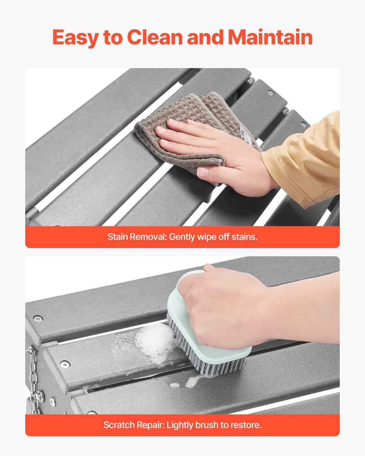 VEVOR Adirondack Ottoman 16.9L x 18.9W x 13H Inch HDPE Folding Footrest Gray