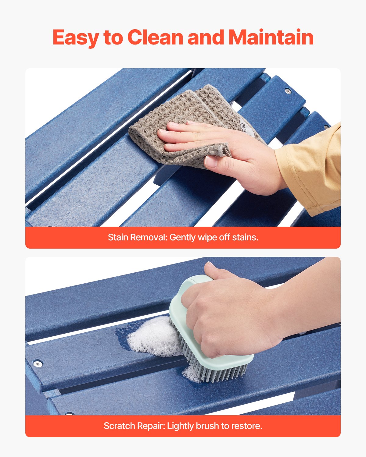 VEVOR Adirondack Ottoman 18.7L x 18.9W x 13.8H Inch HDPE Folding Footrest Blue